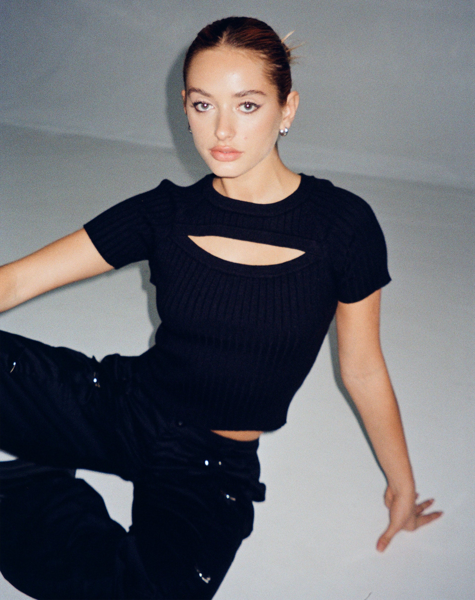 Morsche Cut Out Crop Top in nero