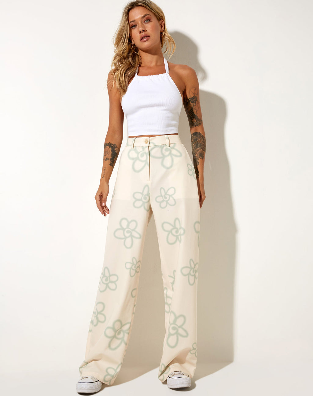 Pantalone Abba in sartoria Graffiti Flower Crema