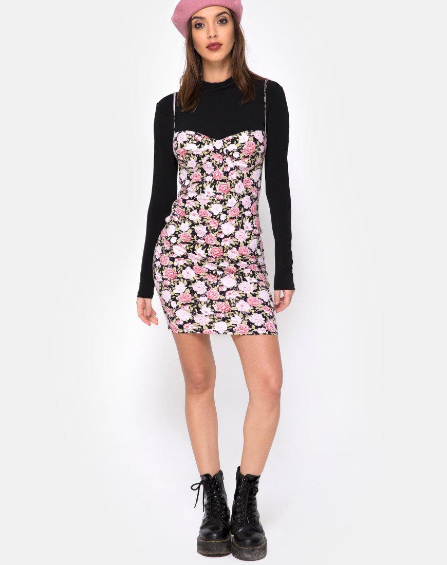 Immagine di Alvina Bodycon Dress in Bloom Floral Black Base