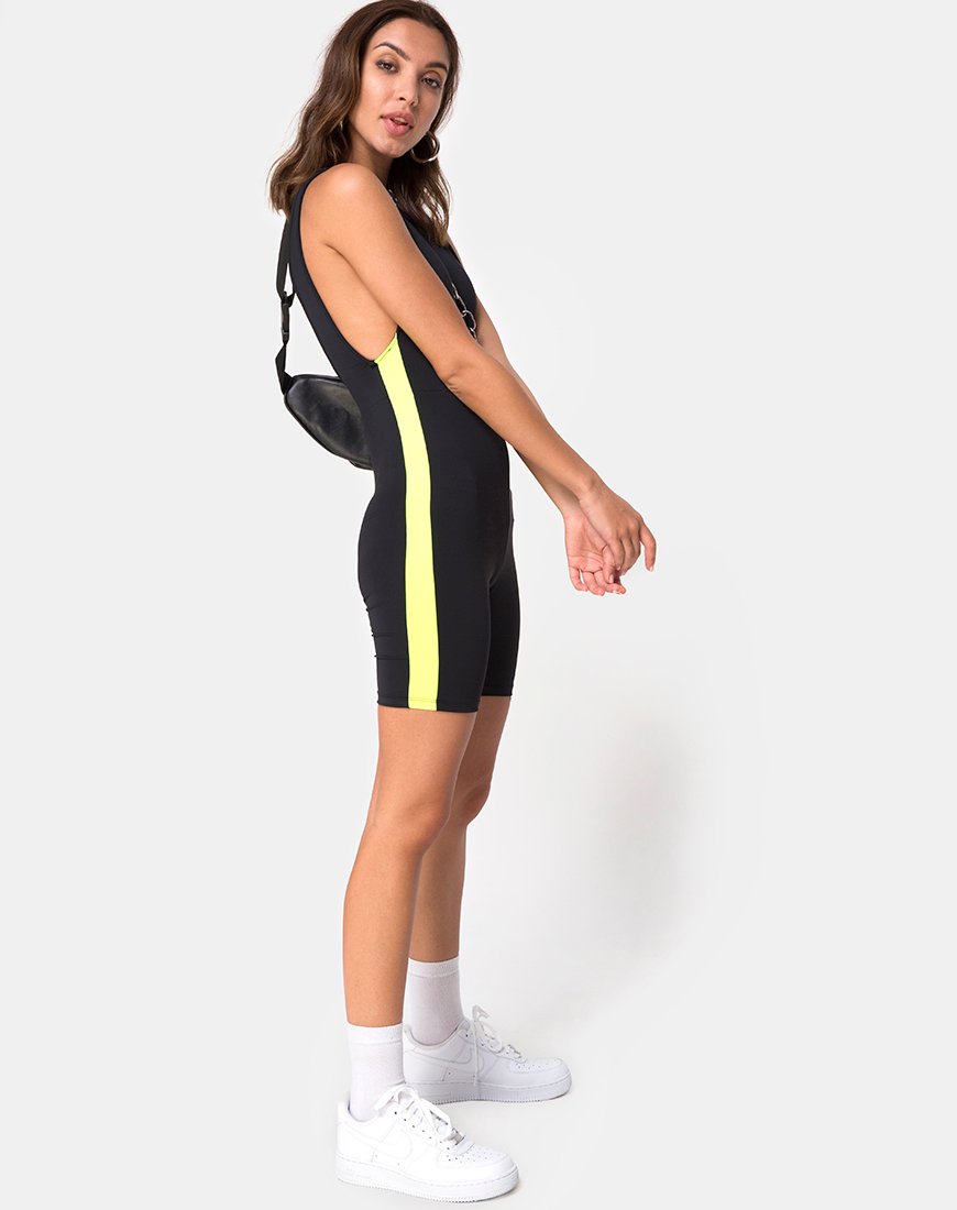Immagine di Acashi Unitard in nero con striscia laterale in lime