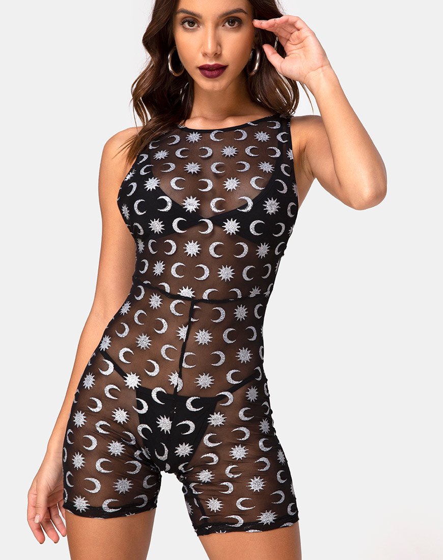 Immagine di Acro Unitard in nero over the moon con glitter
