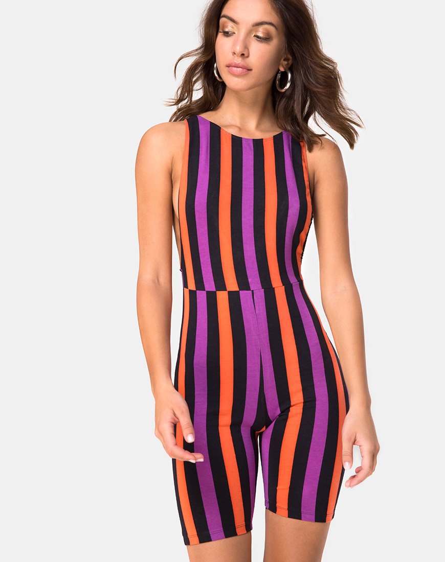 Unitard Acro a righe viola e arancione