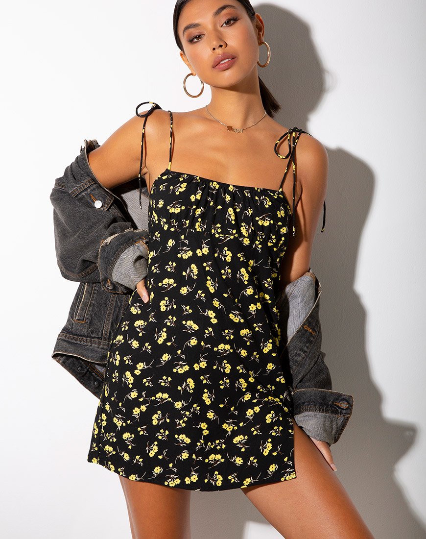 Immagine di Adara Slip Dress in Buttercup Nero e Giallo