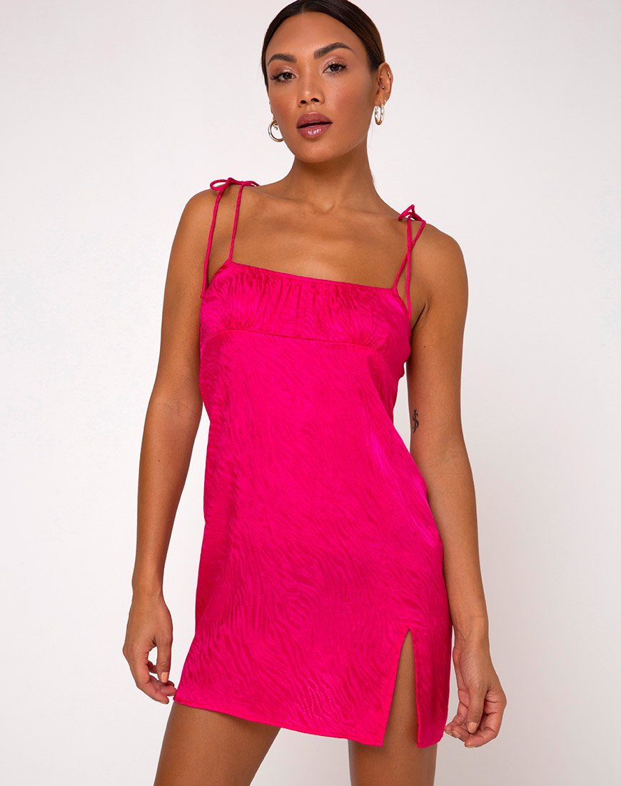 Adara Slip Dress in satin zebrato fucsia