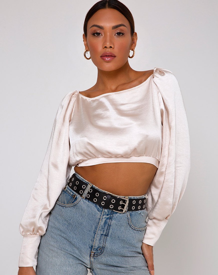 Crop Top Adoria in raso avorio