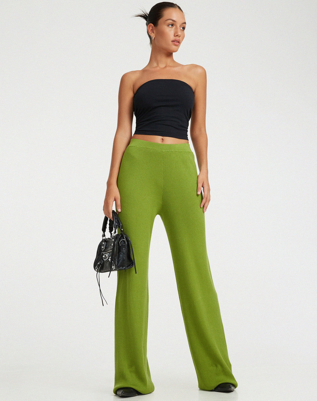 Pantalone a gamba svasata in maglia Adolia in lime dorato