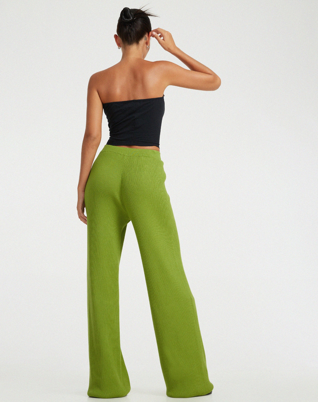 Pantalone a gamba svasata in maglia Adolia in lime dorato