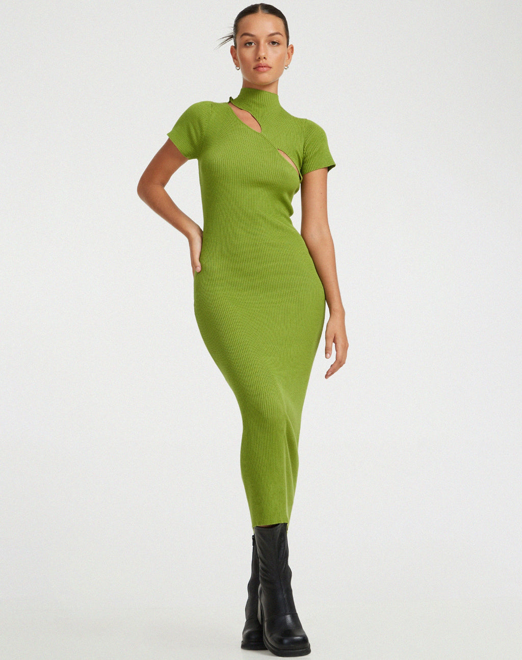 Afiqah - Vestito midi lavorato a maglia in lime dorato