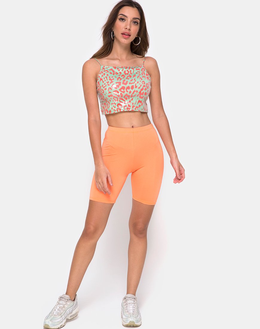 Immagine di Ahena Crop Top in leopardo fluo con paillettes trasparenti