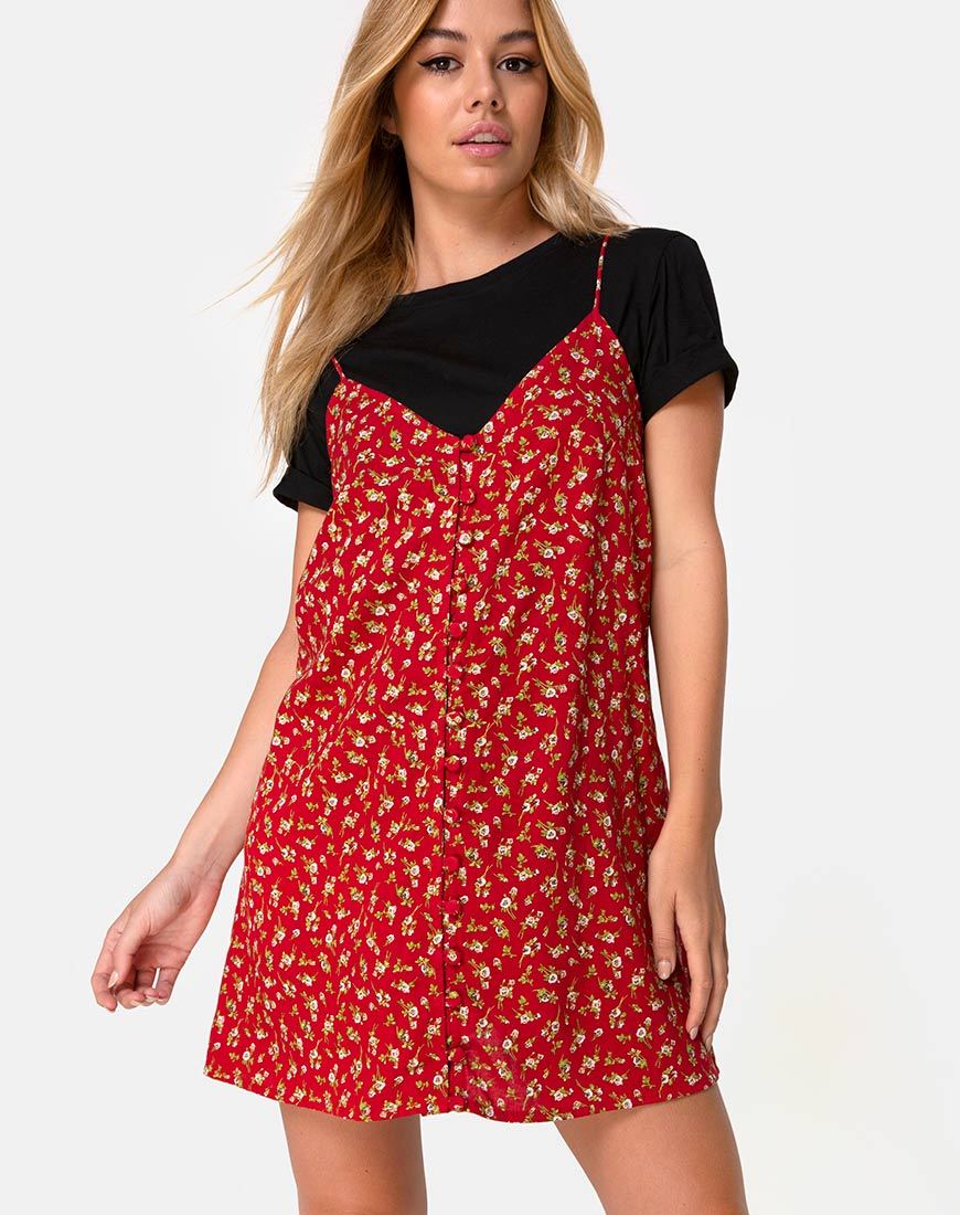 Vestito Akina in rosso floreale Falling For You