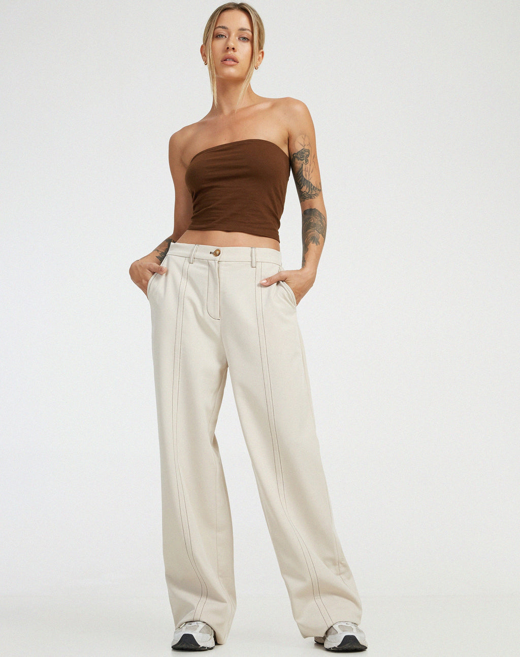 Pantalone Albus in ecrù punto marrone