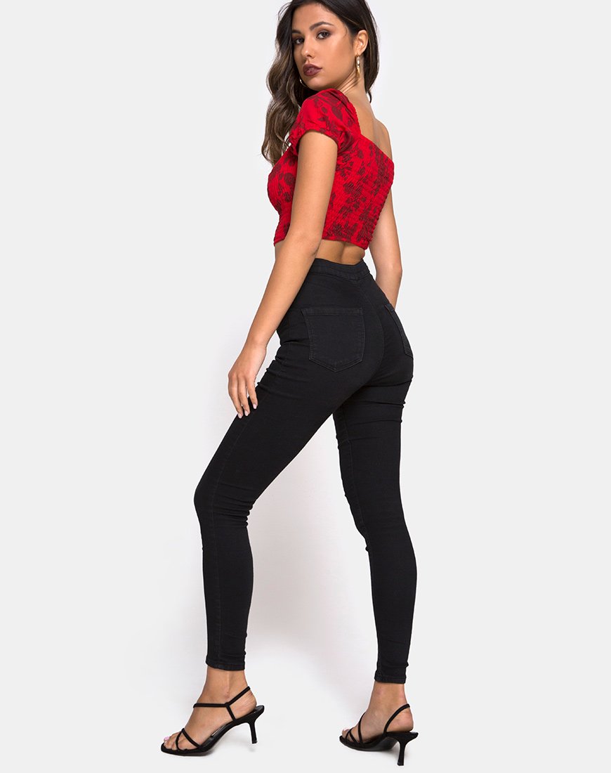 Immagine di Alya Crop Top in tonalità floreale rossa