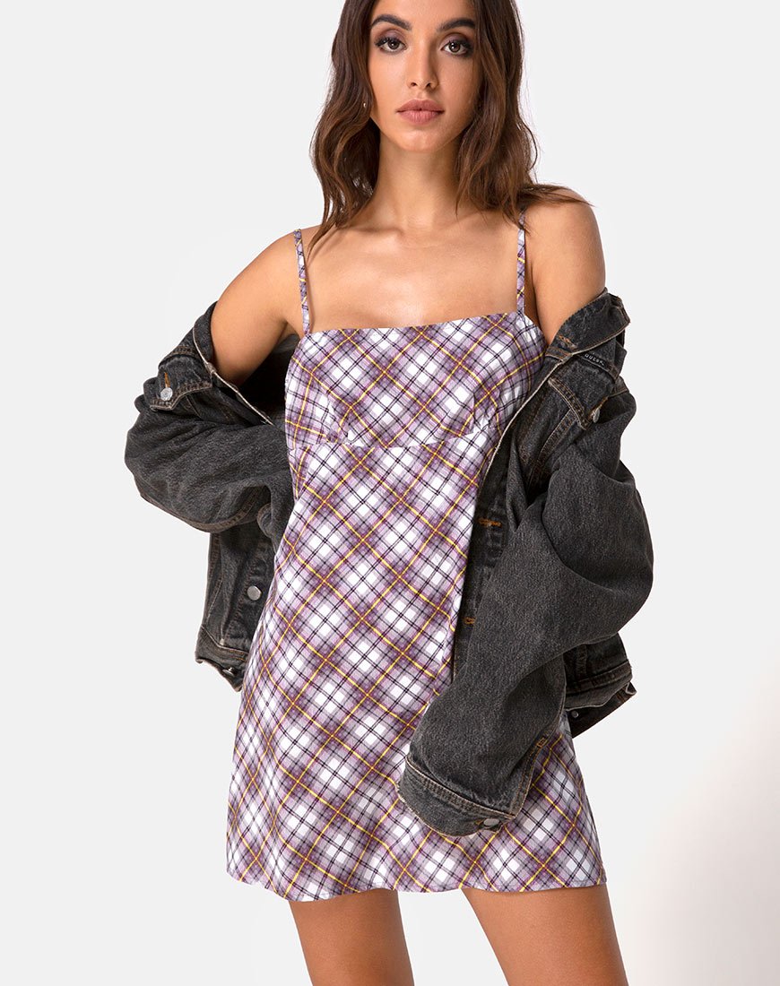 Andin Slip Dress in Grunge Check Viola
