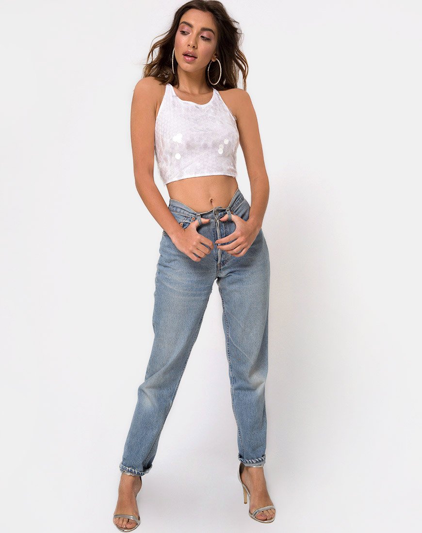 Immagine di Anery Crop Top in paillettes disco chiaro