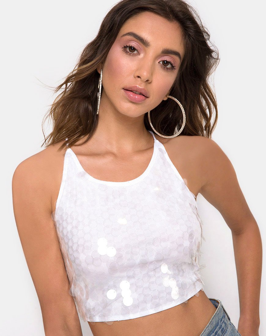 Immagine di Anery Crop Top in paillettes disco chiaro