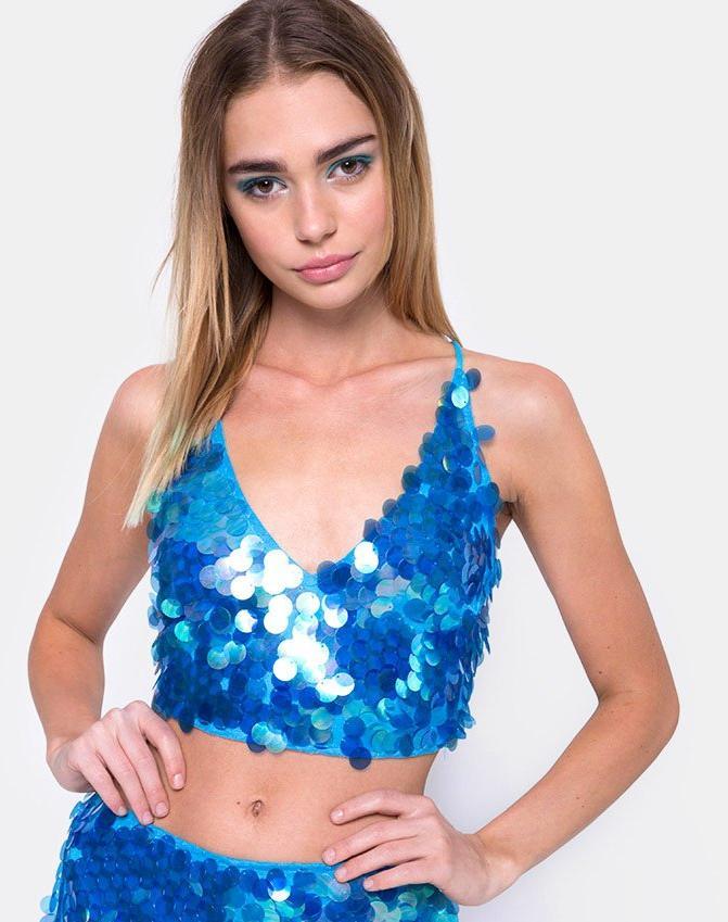 Immagine di Angel Crop Top in Fishcale Disc Sequin Marine