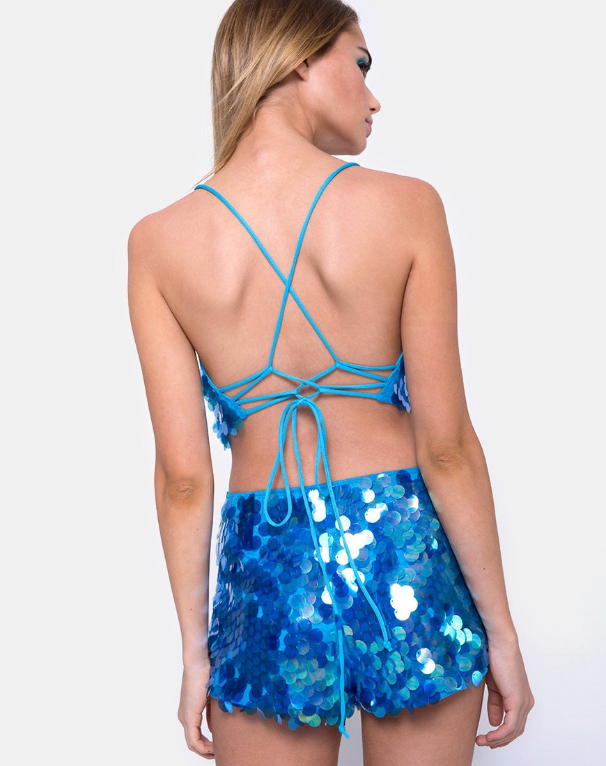 Immagine di Angel Crop Top in Fishcale Disc Sequin Marine