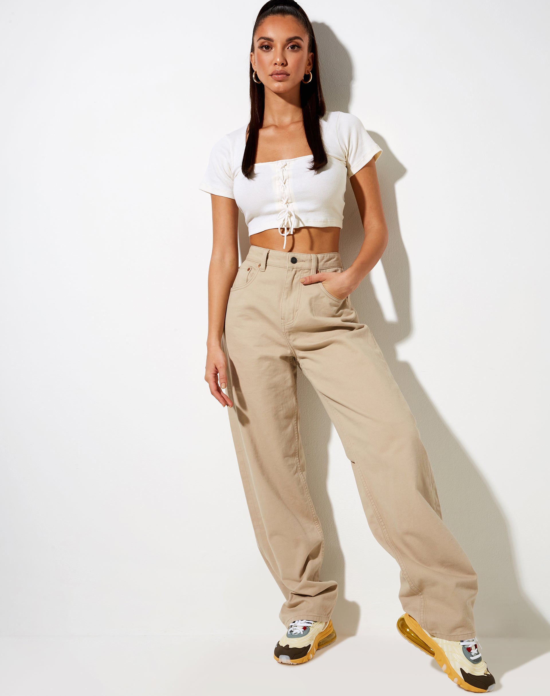 Immagine di Anjali Crop Top a costine avorio