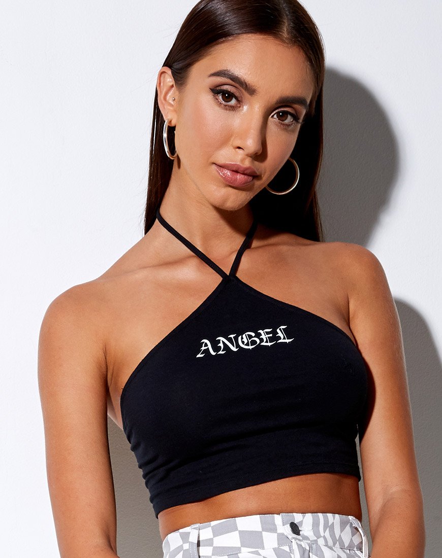 Immagine di April Crop Top in nero Angel in bianco