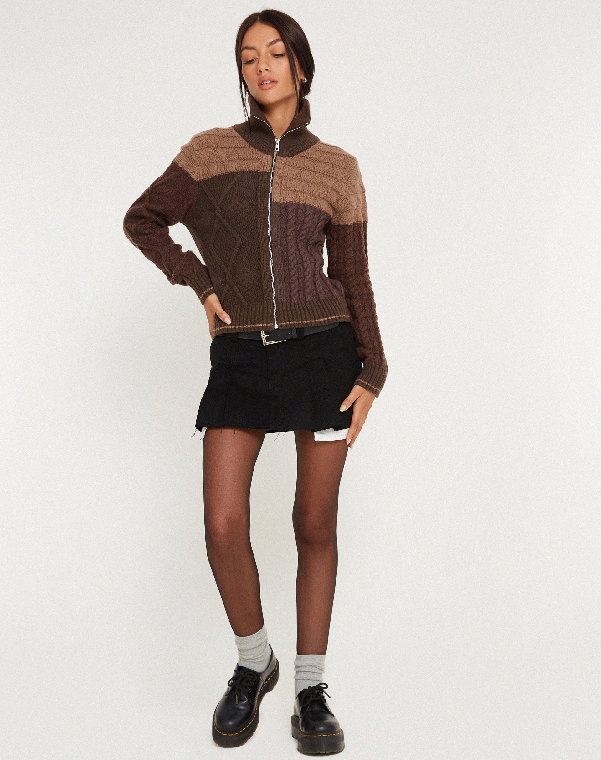 immagine della giacca in maglia Arelius in marrone tonale