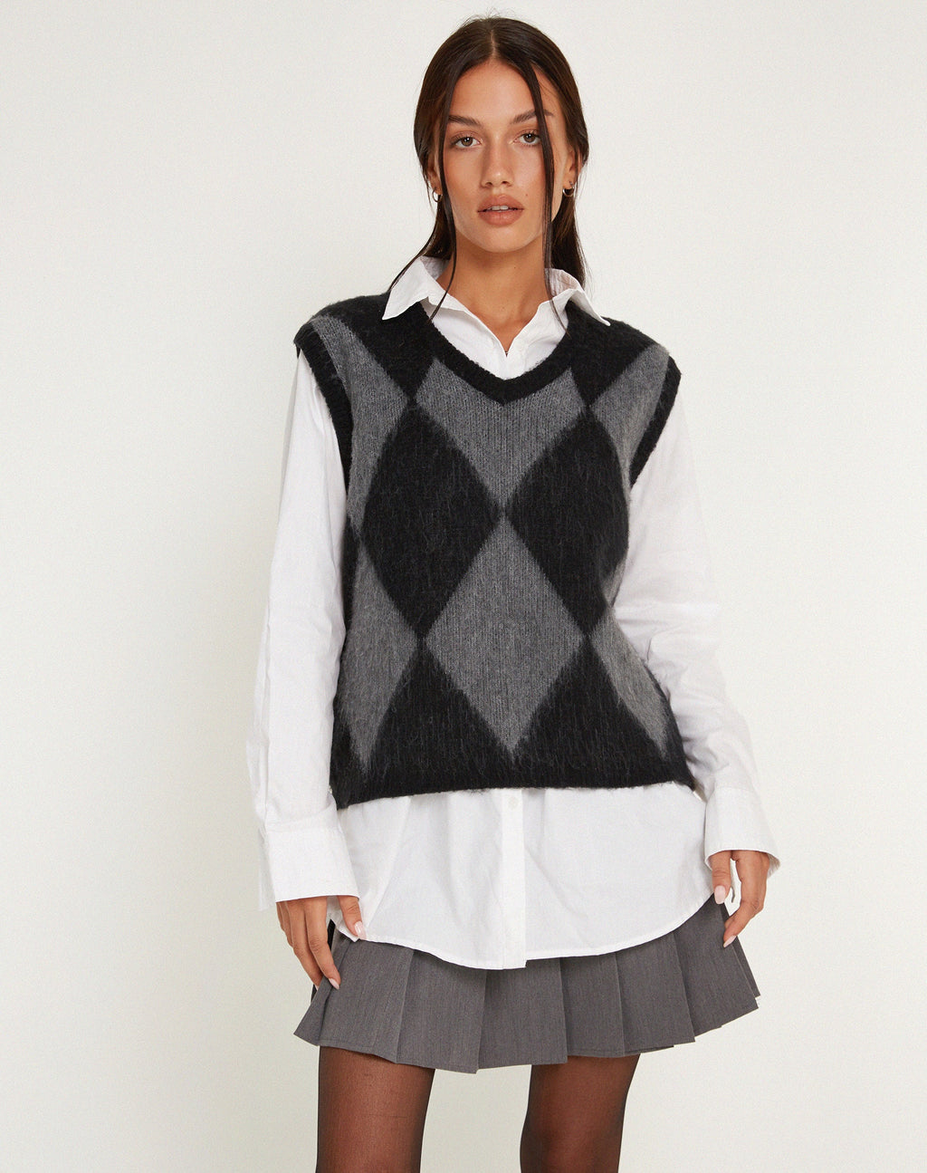 Gilet in maglia Arisa in grigio e nero arlecchino