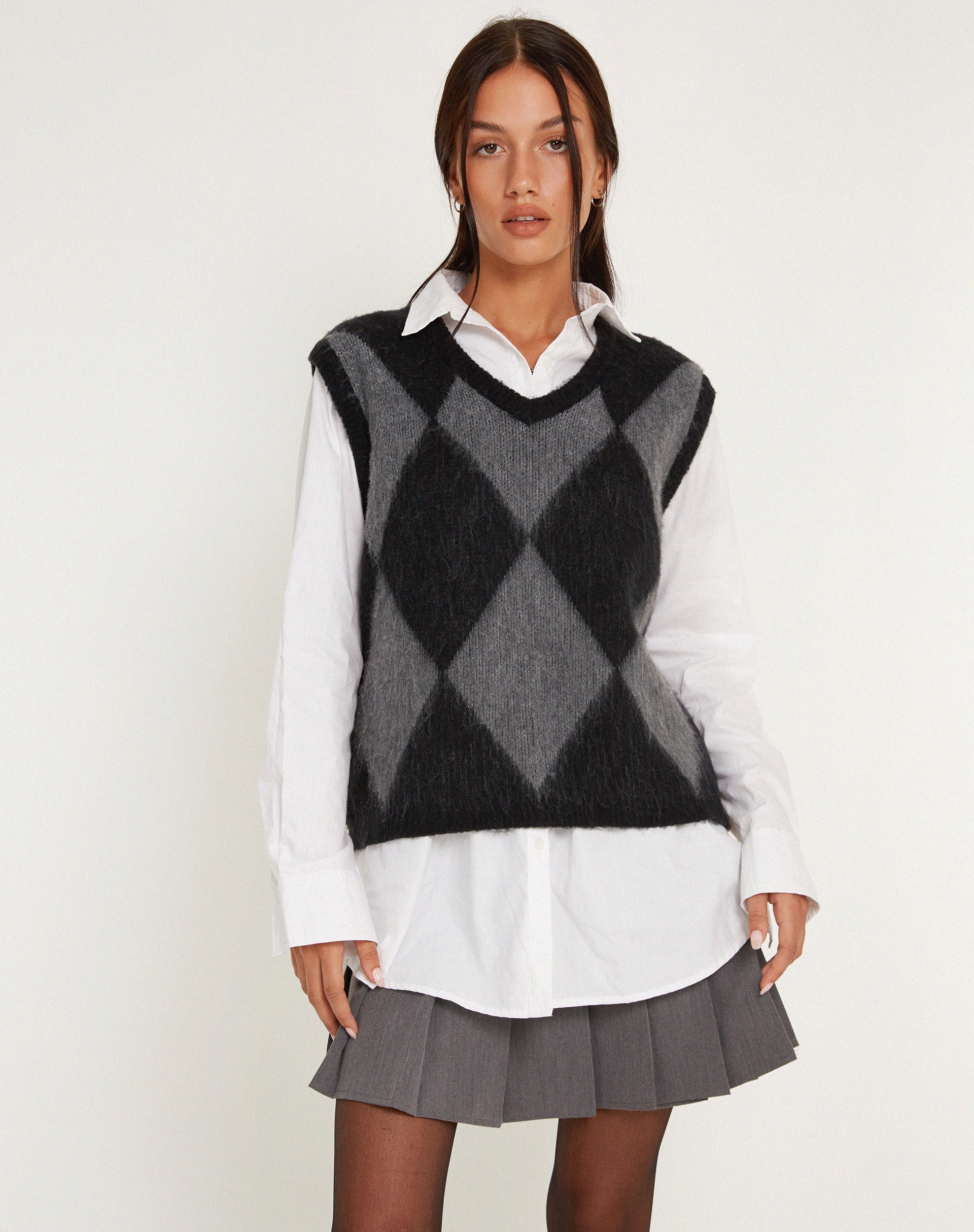 immagine di Arisa Sweater Vest in grigio e nero arlecchino