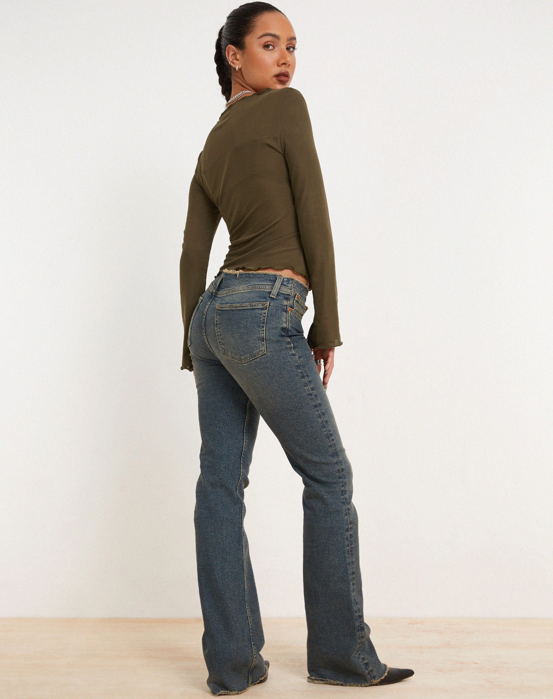 immagine di Armina Mesh Long Sleeve Top in Green Leaf