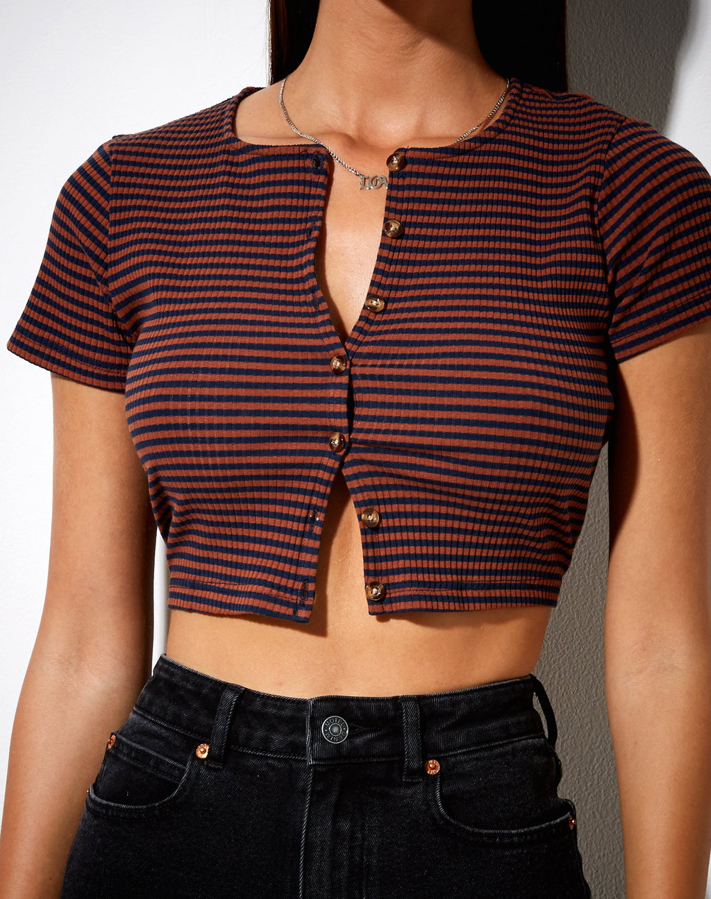 Avia Crop Top a costine marrone e blu