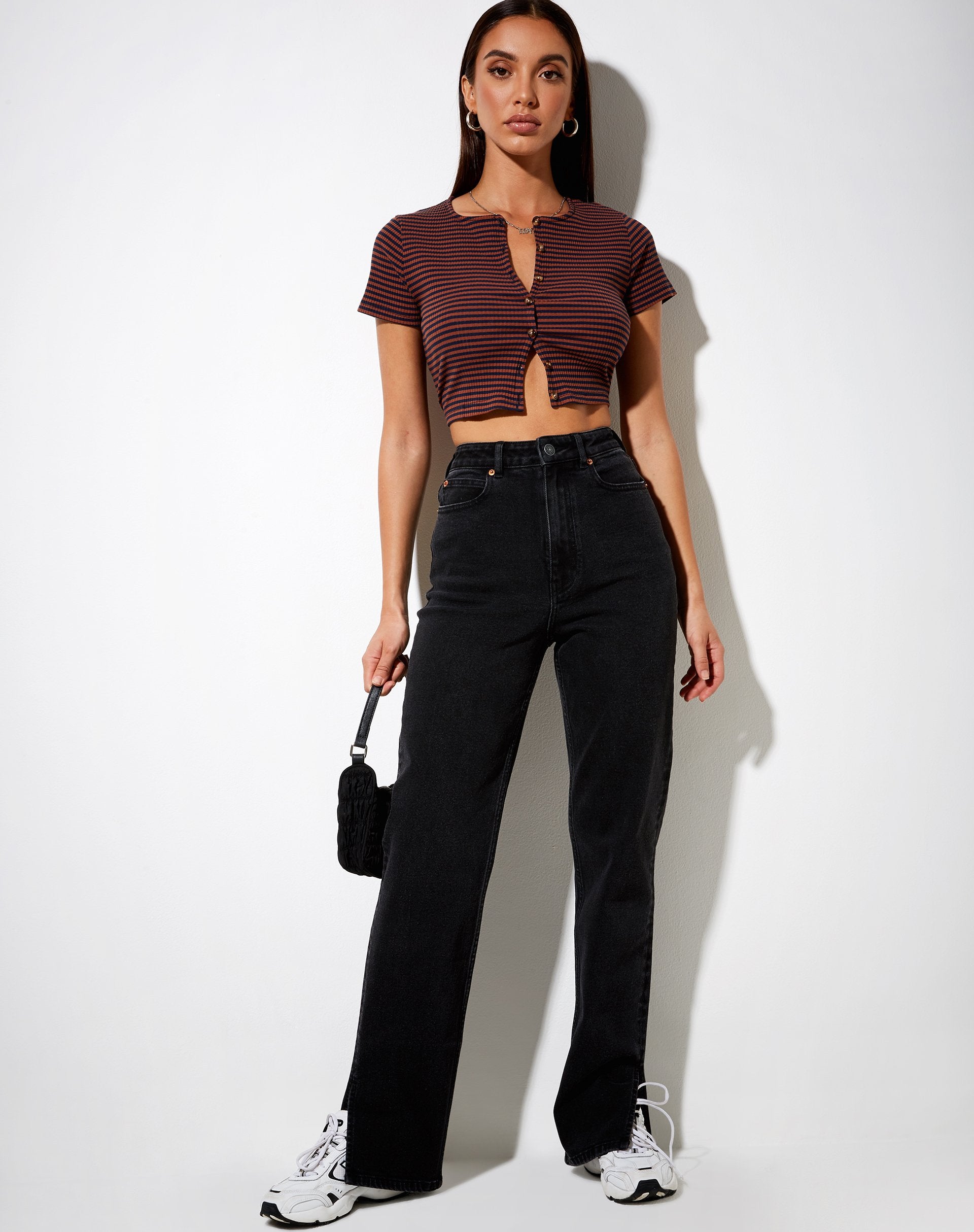 Immagine di Avia Crop Top in Rib Brown e Navy