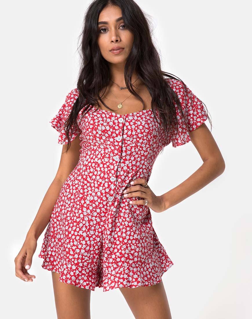 Immagine di Bae Playsuit in rosso rosa ditsy e argento