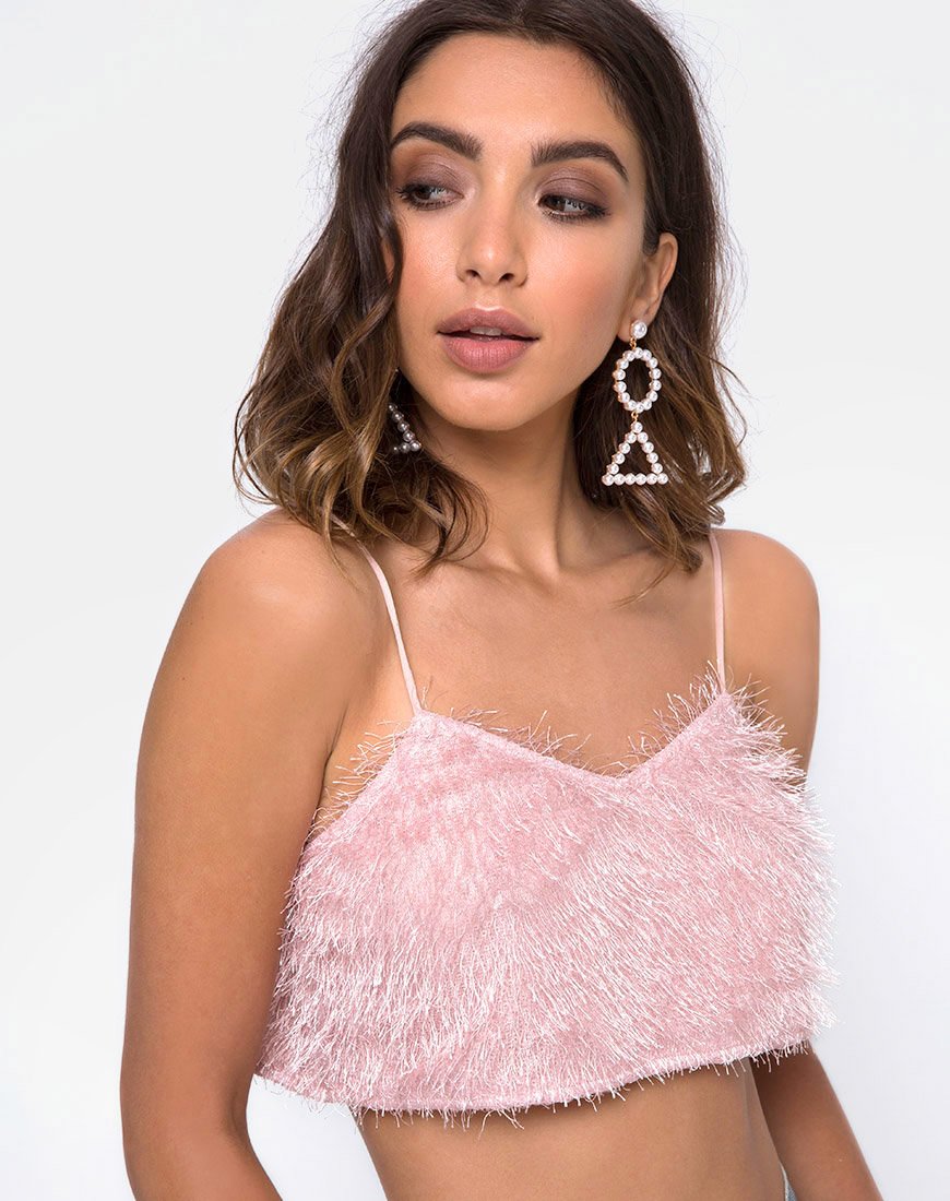 Crop Top Balien con frange in rosa confetto