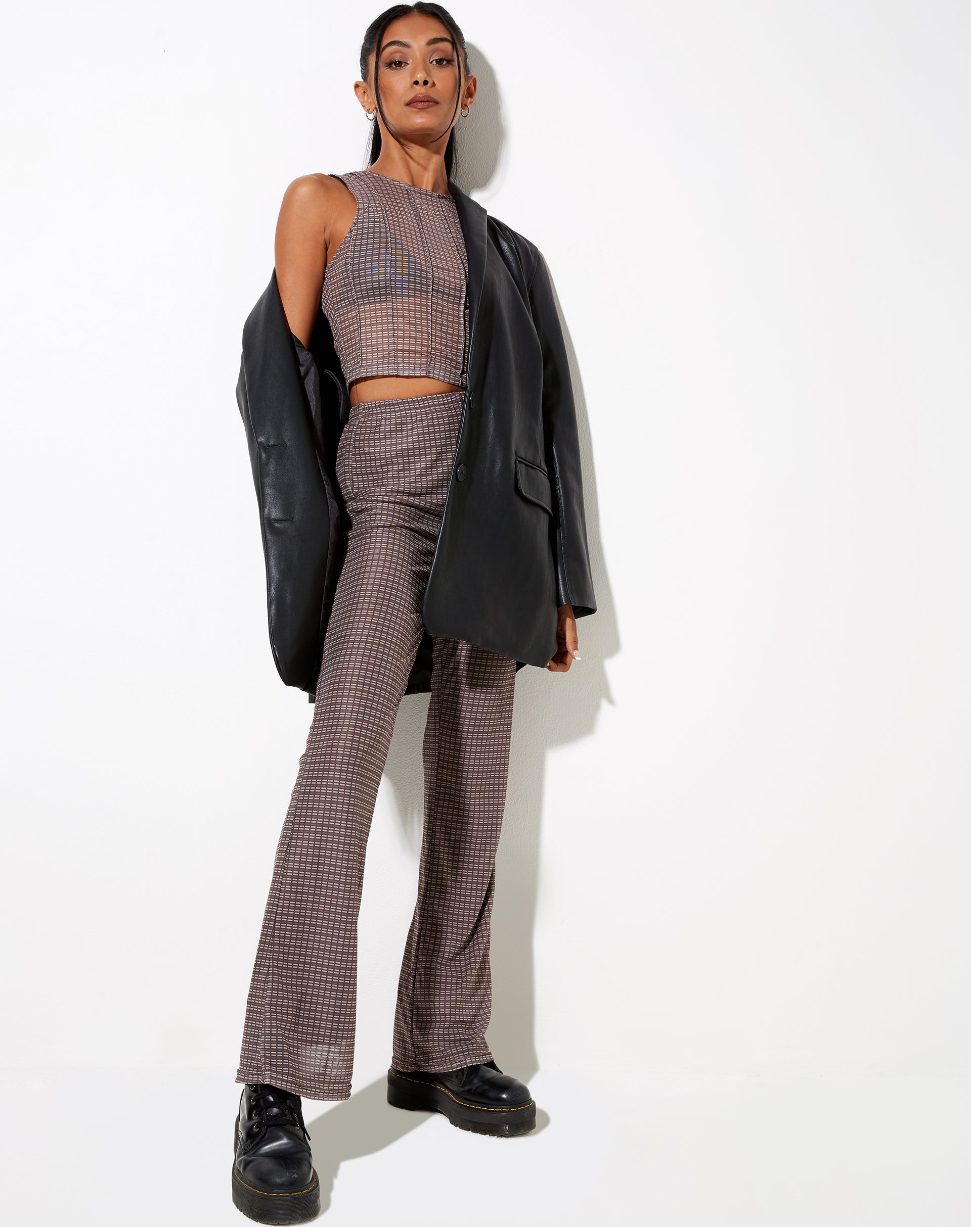 Immagine di Herly: pantalone svasato con fodera in Mini Check Cioccolato