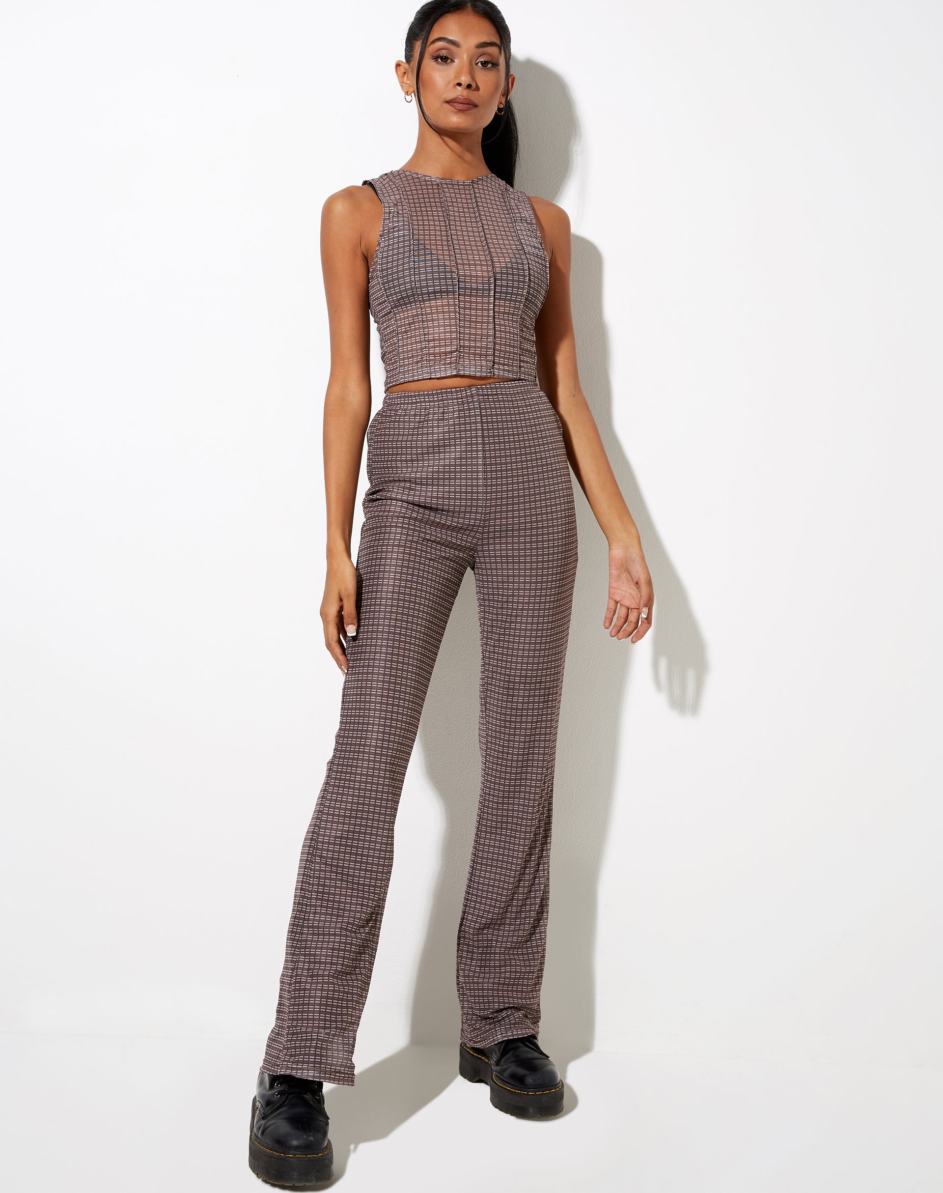 Immagine di Herly: pantalone svasato con fodera in Mini Check Cioccolato