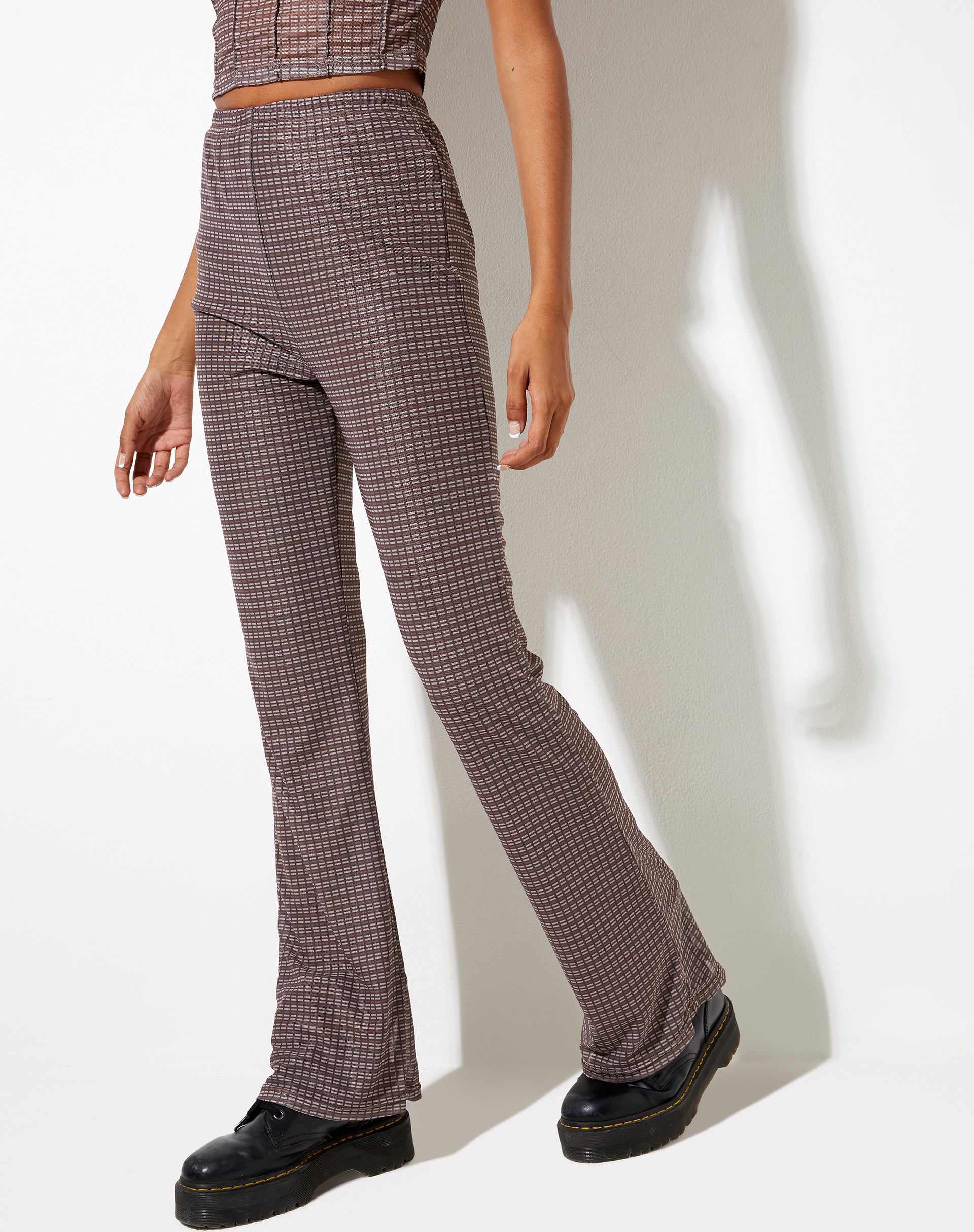 Immagine di Herly: pantalone svasato con fodera in Mini Check Cioccolato