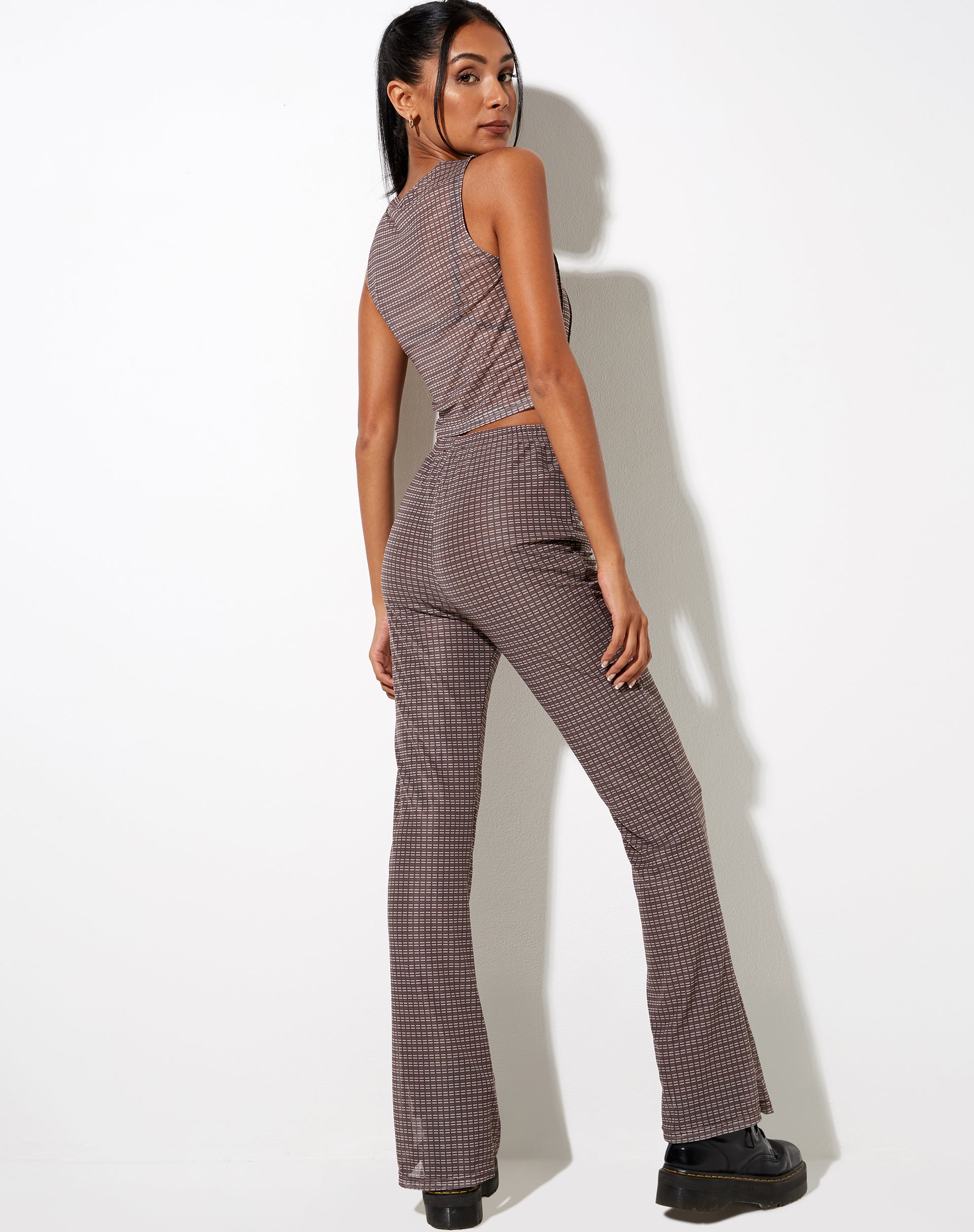 Immagine di Herly: pantalone svasato con fodera in Mini Check Cioccolato