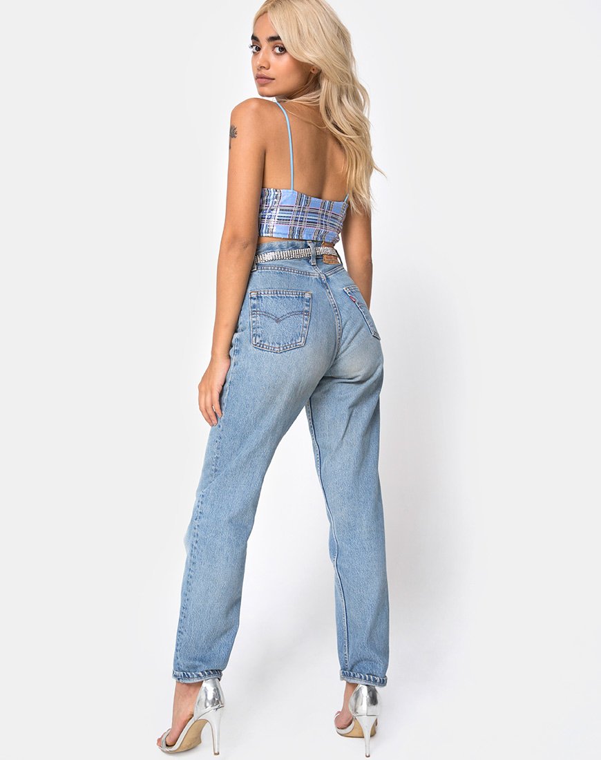 Immagine di Barilla Crop Top a quadri anni '90 con paillettes trasparenti