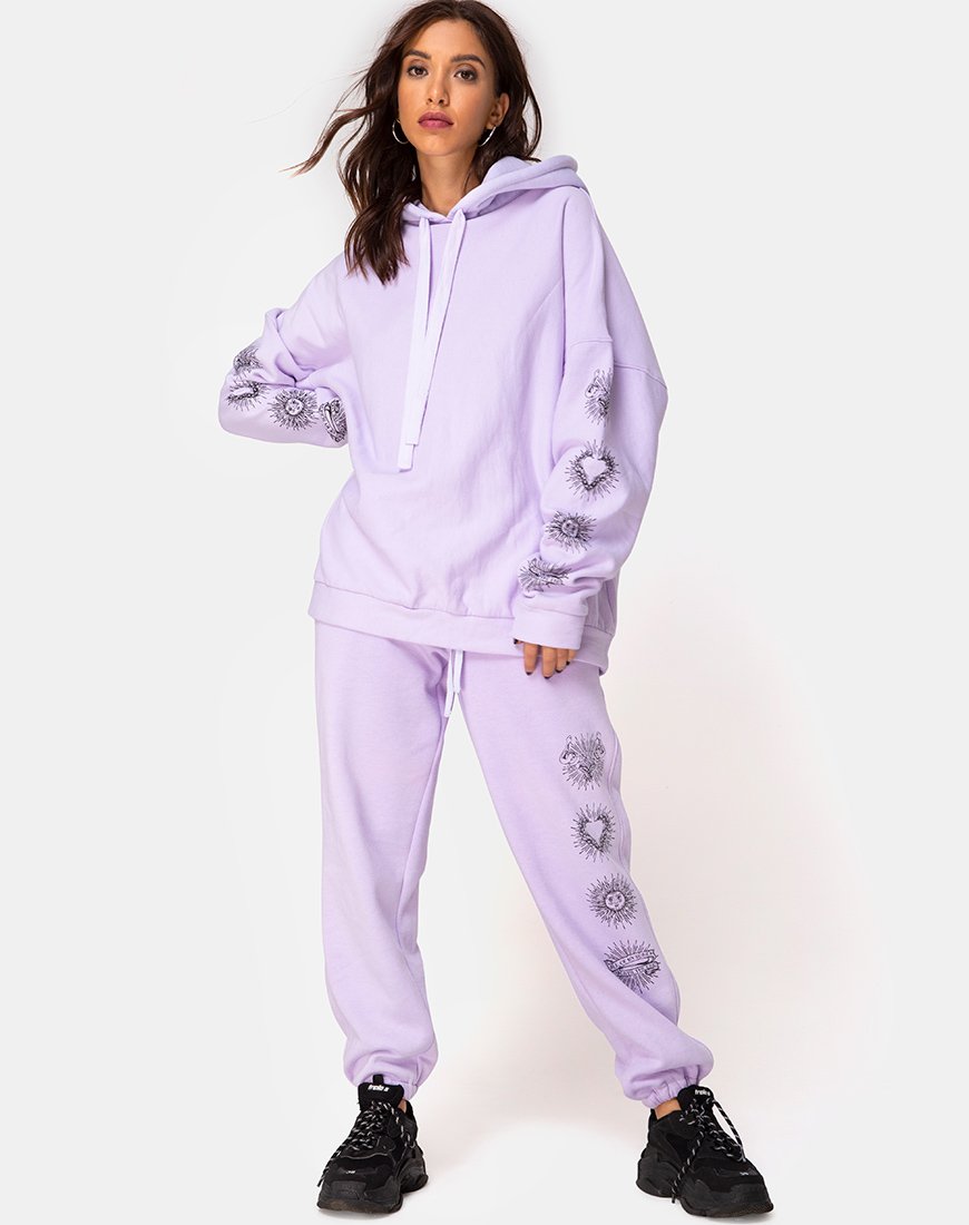 Felpa con cappuccio oversize in lilla "All Of My Bones