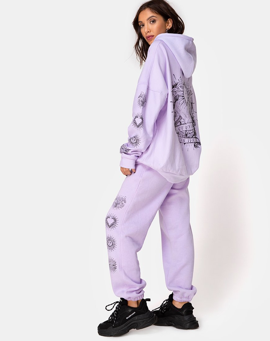 Felpa con cappuccio oversize in lilla "All Of My Bones
