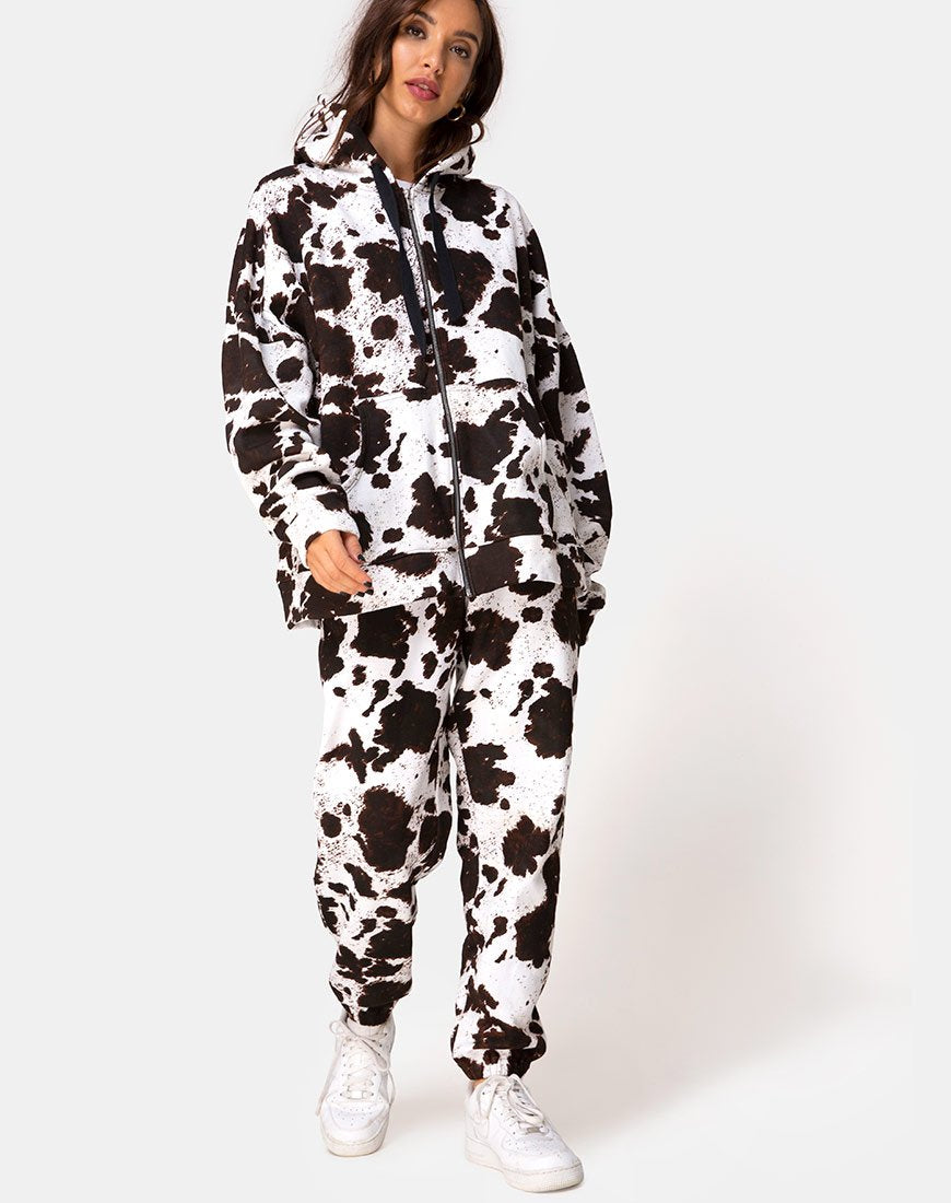 Immagine di Hollack Zip Hoody in pelle di mucca marrone/bianco
