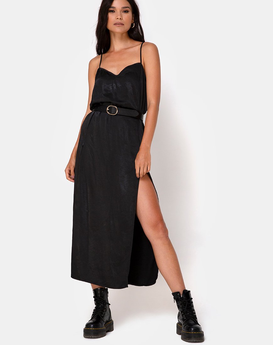 Maxi abito Batis in raso nero