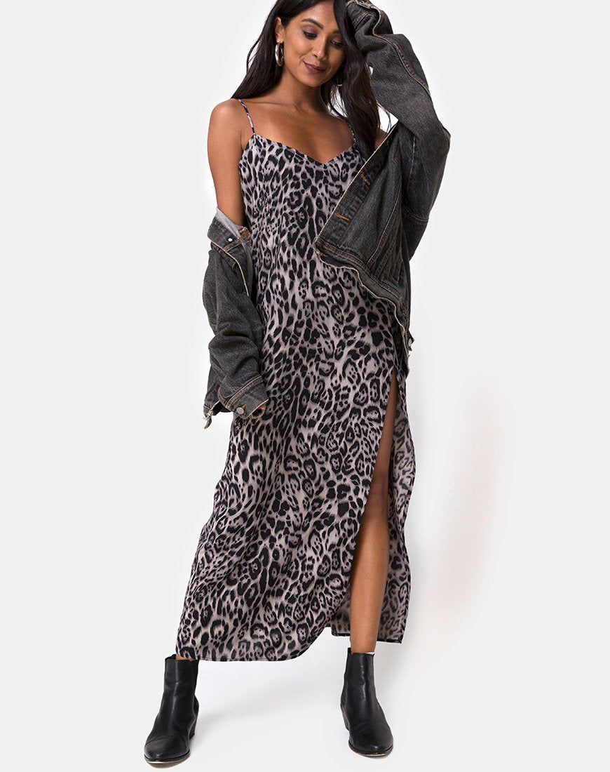 Maxi abito Batis in grigio leopardo