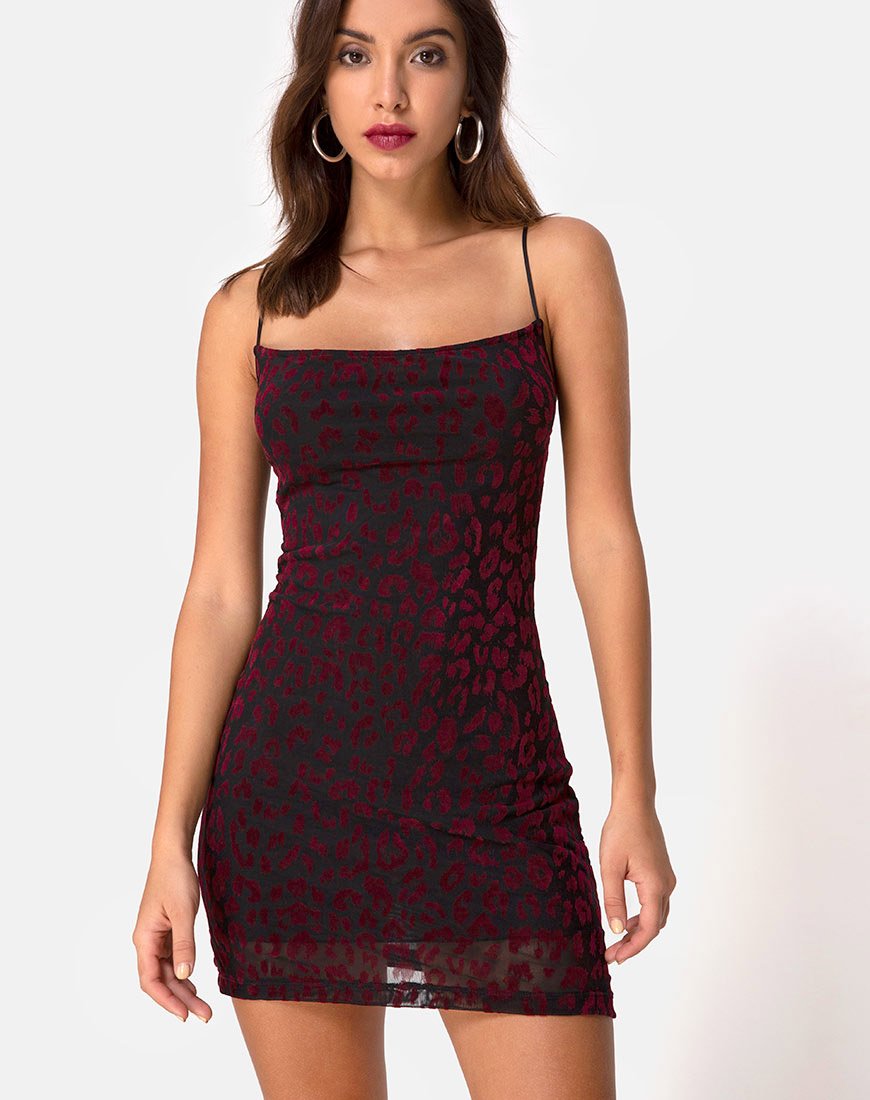 Abito Becky in rete rosso leopardo