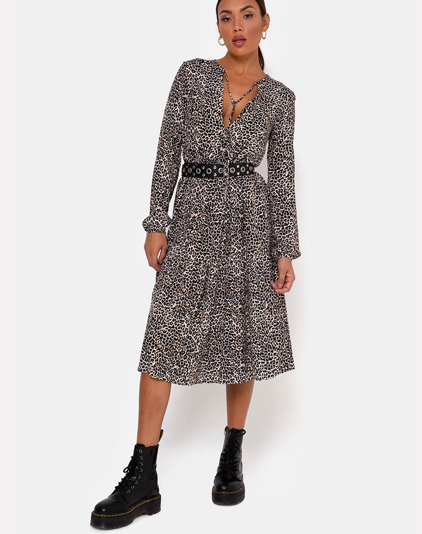 Immagine di Bello Midi Dress in Rar Leopard Brown