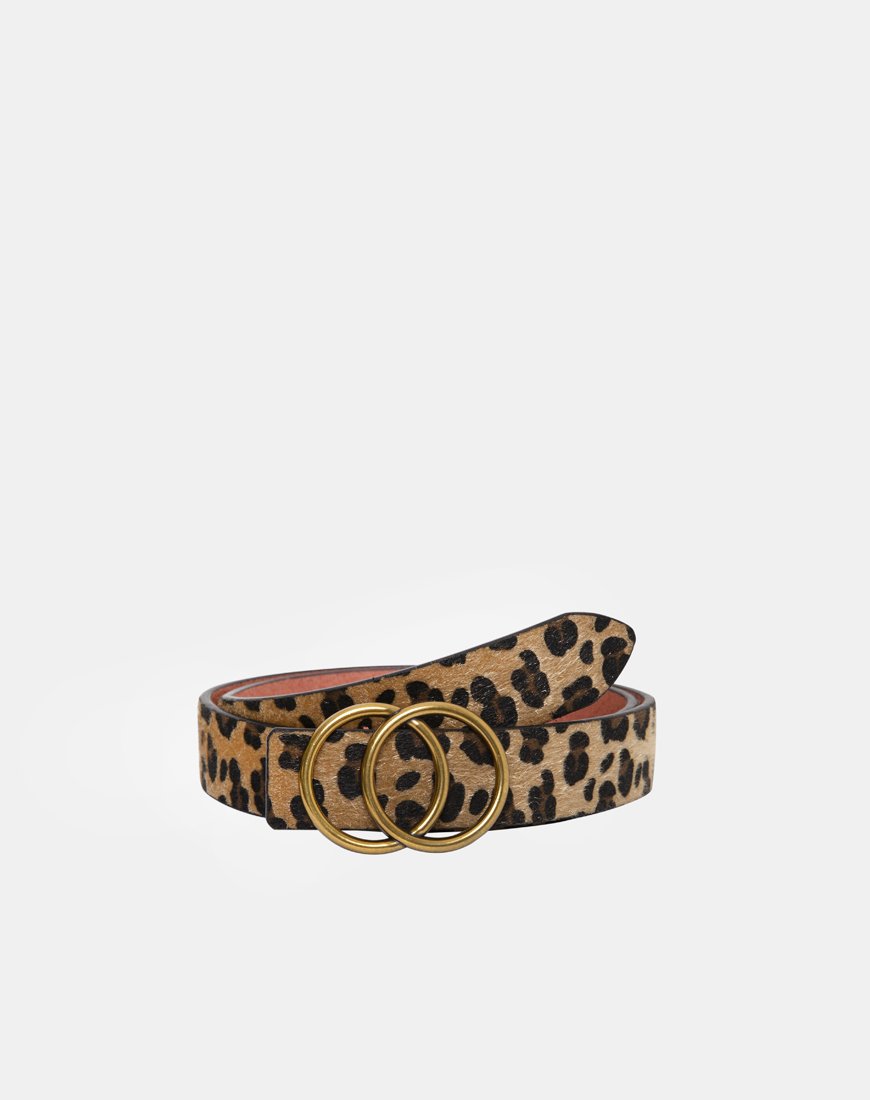 Cintura in pelle leopardata con fibbia rotonda