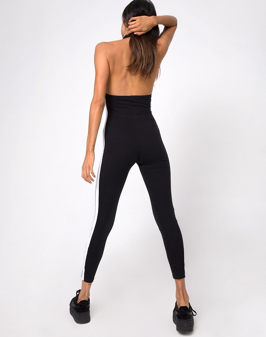 Immagine di Beripe Plunge Unitard in nero con strisce bianche