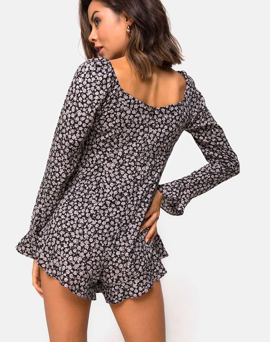 Berlo - Completo a maniche lunghe in Ditsy Rose Nero