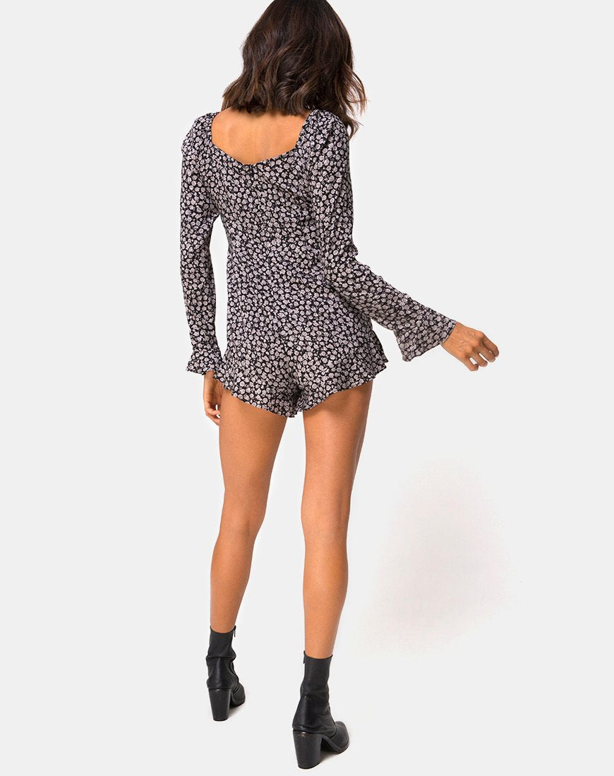Immagine di Berlo Longsleeve Playsuit in Ditsy Rose Nero