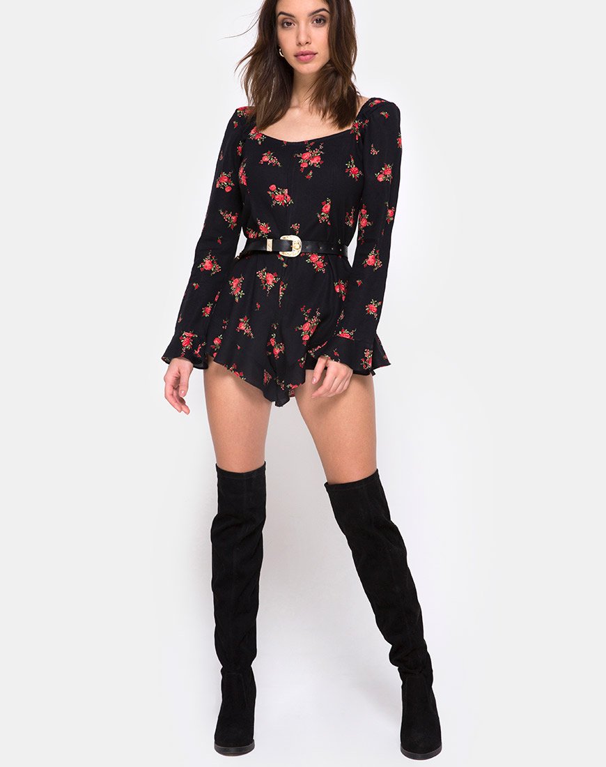Immagine di Berlo Longsleeve Playsuit in Soi Rose Nero e Rosso
