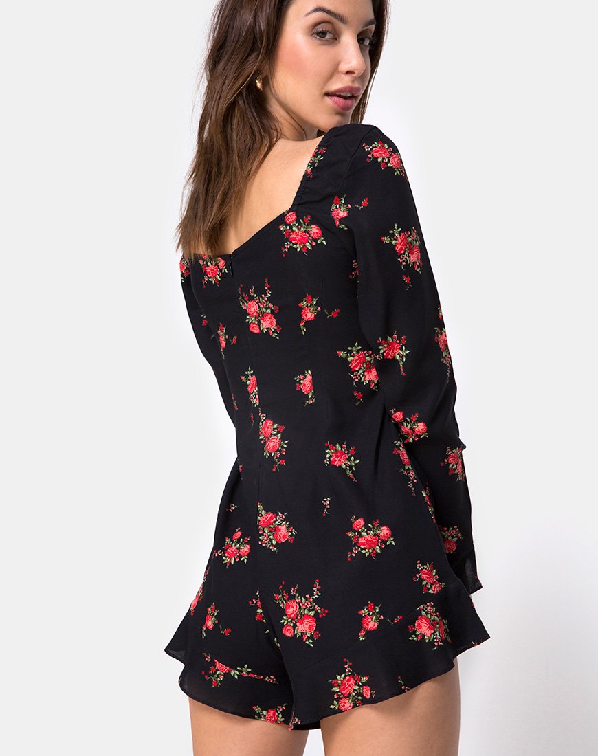 Immagine di Berlo Longsleeve Playsuit in Soi Rose Nero e Rosso