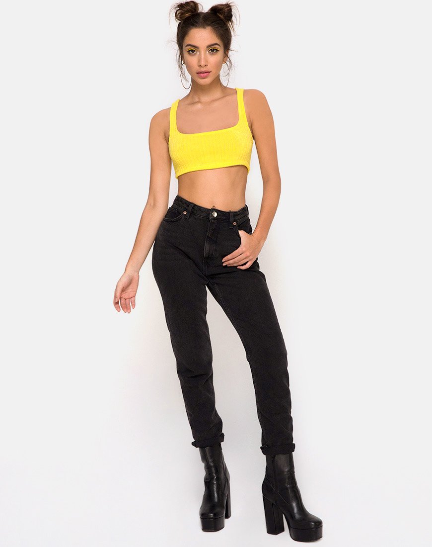Immagine di Berries Crop Top in maglia a coste giallo